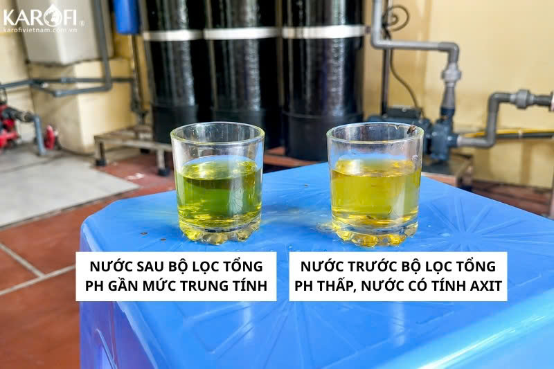 Độ pH của nước giếng khoan được cải thiện rõ rệt sau khi lắp đặt lọc tổng