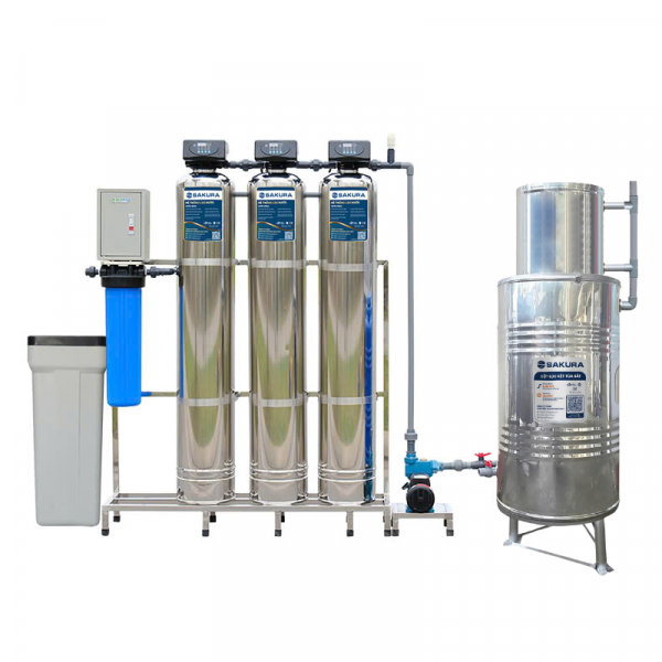  Hệ thống lọc nước giếng khoan inox 304 3 cột xử lý canxi làm mềm nước tự động hoàn nguyên SKGK313MI