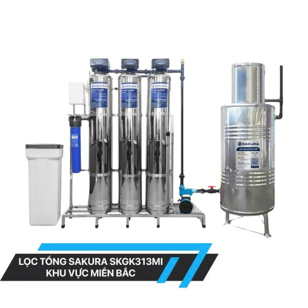  Hệ thống lọc nước giếng khoan inox 304 3 cột xử lý canxi làm mềm nước tự động hoàn nguyên SKGK313MI