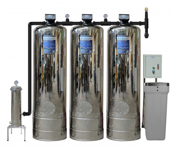  Máy lọc nước tổng đầu nguồn inox 304 công xuất 5m3/h 3 cột áp lực tự động sục rửa Sakura SKT305I