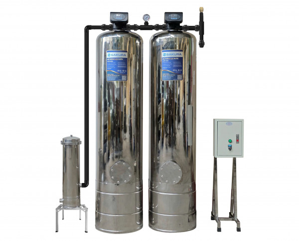 Máy lọc nước tổng đầu nguồn inox 304 công xuất 3m3/h 2 cột áp lực tự động sục rửa Sakura SKT203I