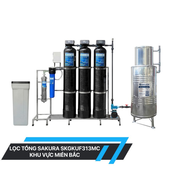  Hệ thống lọc nước giếng khoan 3 cột xử lý canxi làm mềm nước tự động hoàn nguyên có màng siêu lọc UF Sakura SKGKUF313MC
