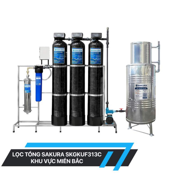 Hệ thống lọc nước giếng khoan 3 cột áp lực tự động sục rửa có màng siêu lọc UF Sakura SKGKUF313C