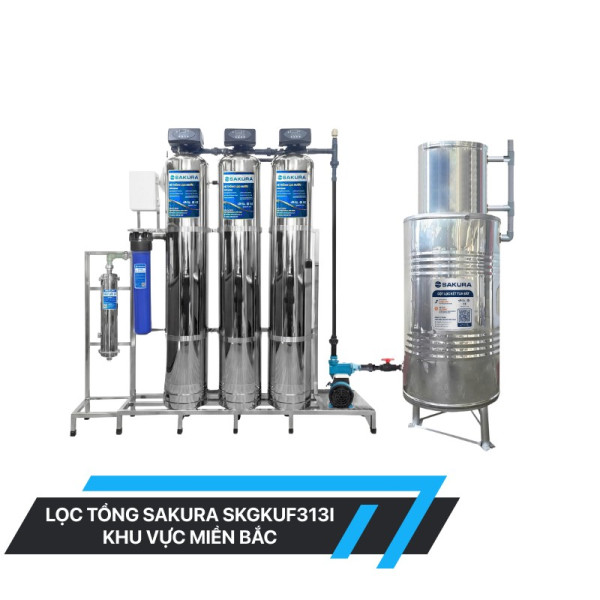  Hệ thống lọc nước giếng khoan inox 304 3 cột áp lực tự động sục rửa có màng siêu lọc UF Sakura SKGKUF313I