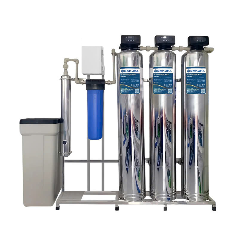 Máy lọc nước 3 cột inox 304 áp lực tự động sục rửa có màng siêu lọc UF Sakura SKUF213I