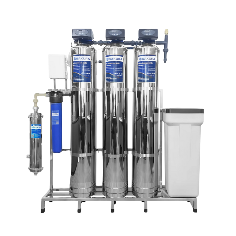 Máy lọc nước 3 cột inox 304 áp lực tự động sục rửa có màng siêu lọc UF Sakura SKUF213I