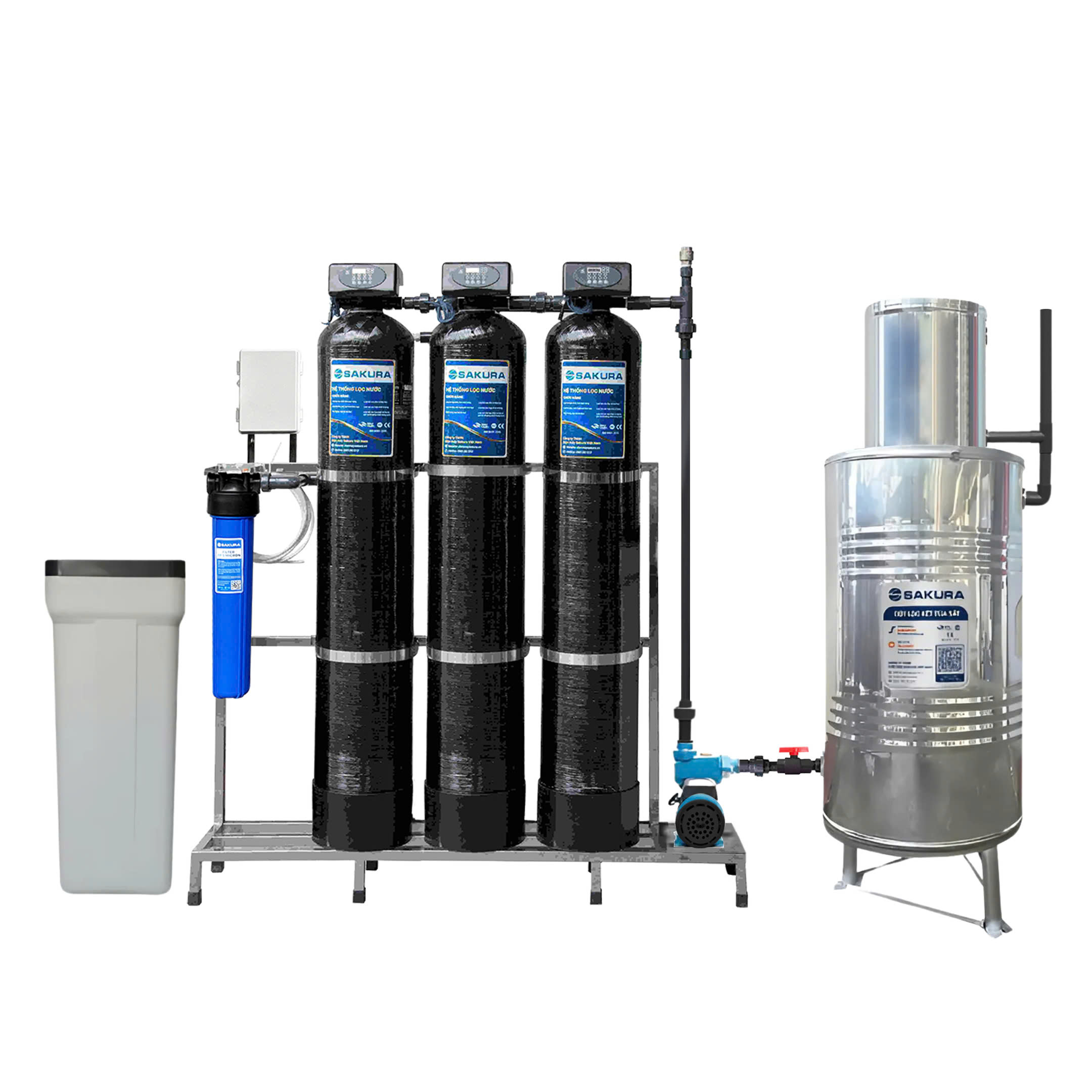 Hệ thống lọc nước giếng khoan 3 cột xử lý canxi làm mềm nước tự động hoàn nguyên Sakura SKGK313MC