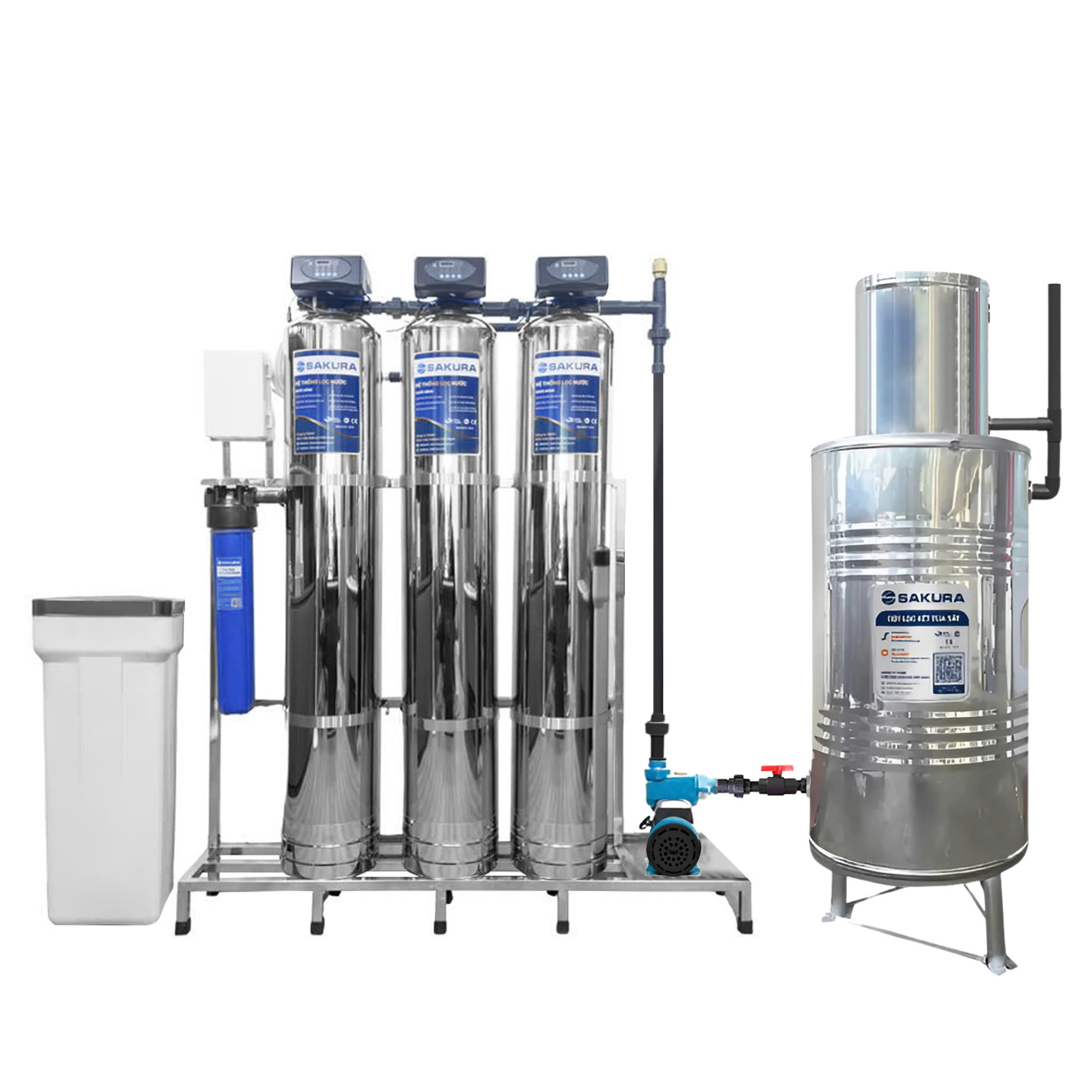 Hệ thống lọc nước giếng khoan inox 304 3 cột xử lý canxi làm mềm nước tự động hoàn nguyên SKGK313MI