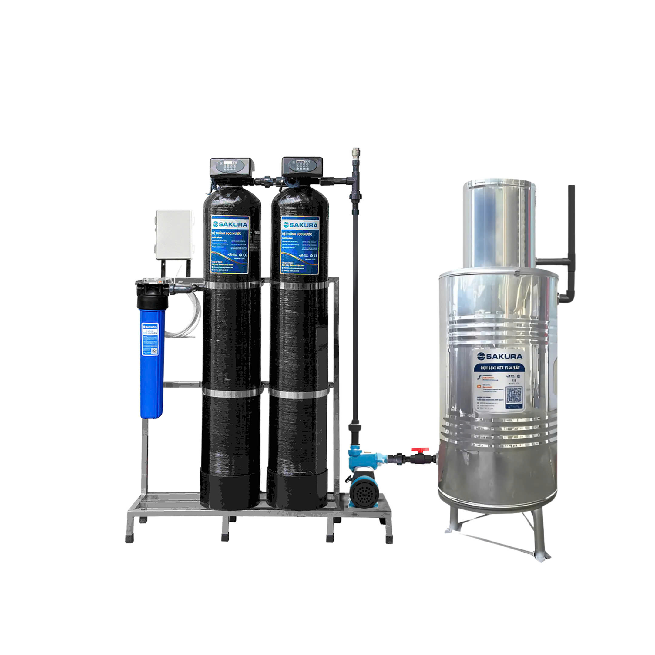Hệ thống lọc nước giếng khoan 2 cột áp lực tự động sục rửa Sakura SKGK312C