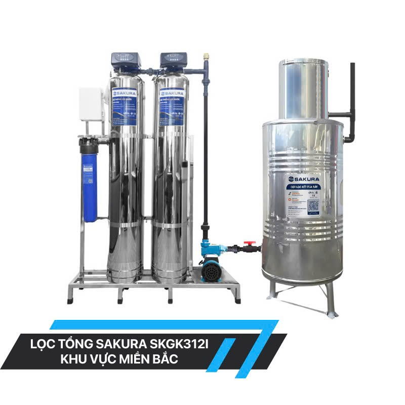 Hệ thống lọc nước giếng khoan inox 304 2 cột áp lực tự động sục rửa Sakura SKGK312I