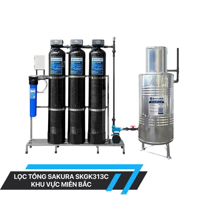 Hệ thống lọc nước giếng khoan 3 cột áp lực tự động sục rửa Sakura SKGK313C