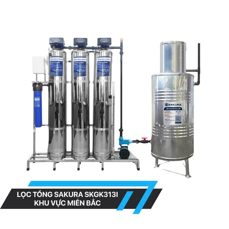 Hệ thống lọc nước giếng khoan inox 304 3 cột áp lực tự động sục rửa Sakura SKGK313I